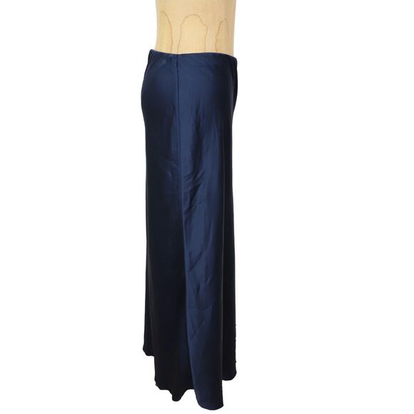 MADEWELL Satin Slip Maxi Skirt 14 Indigo Blue Slit Pull On - Picture 3 of 6